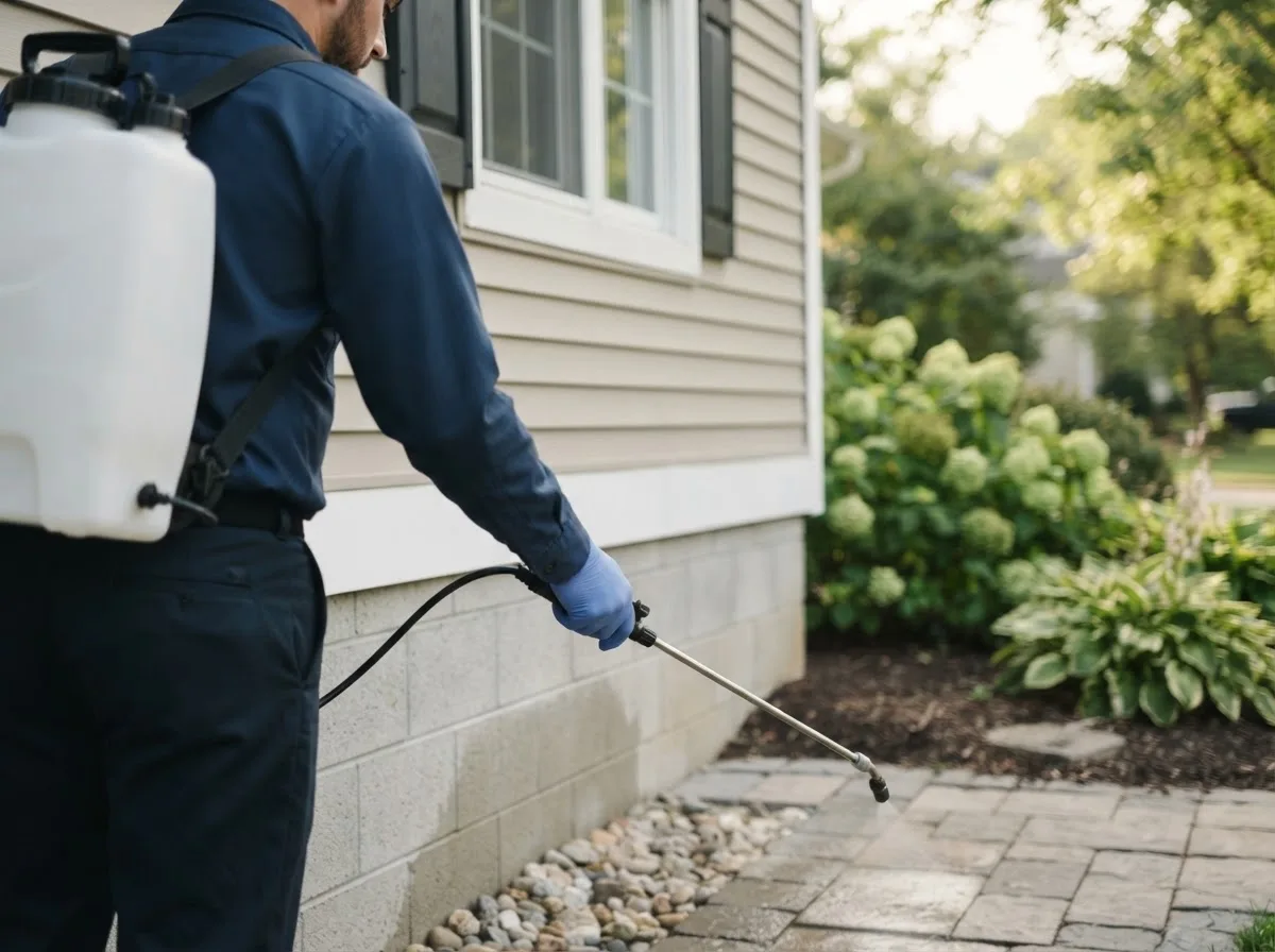 Pest control technician inspecting a home in Oxford, KS